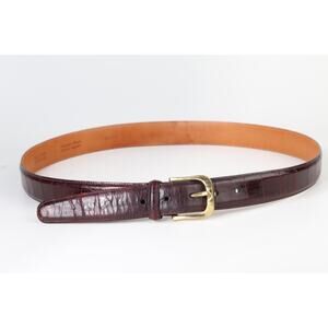Vintage MARTIN DINGMAN Burgundy Croc Embossed Leather Belt Gold Buckle 36 / 90